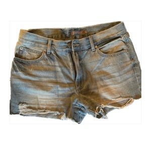 Faded denim cutoff shorts